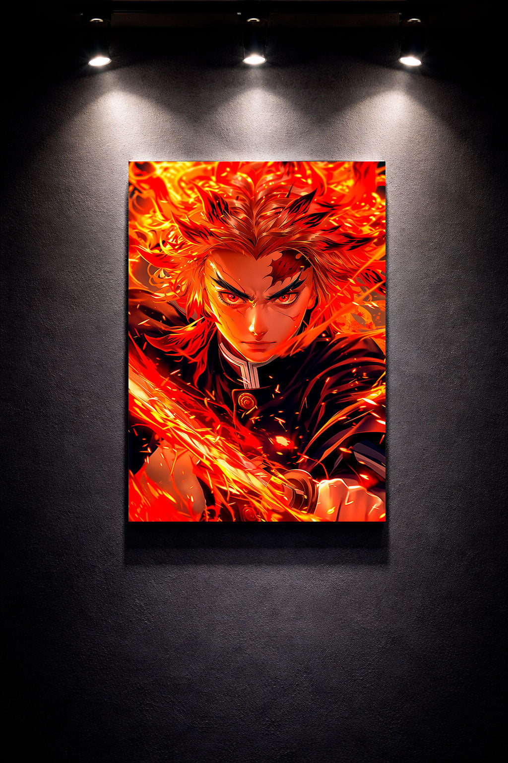 Cuadro metalico rengoku kyojuro demon slayer fuego decoracion pared canarias